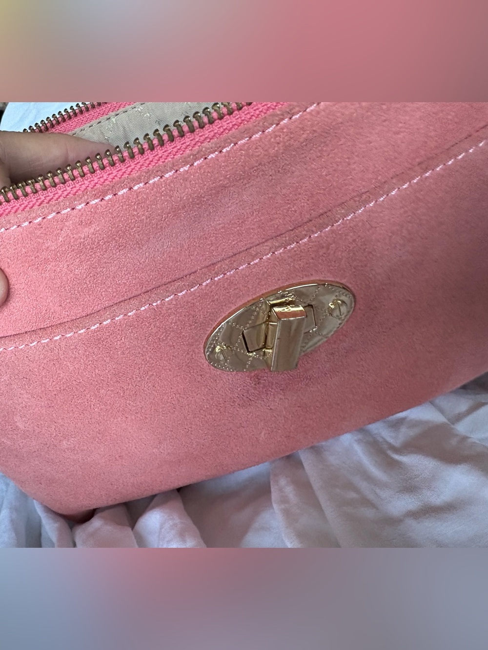Vintage Talbots Pink Coral Suede Gold Twist Lock Purse Crossbody